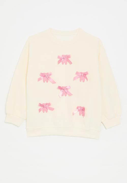Pop Candy - Bow décor sweat top - cream/pink
