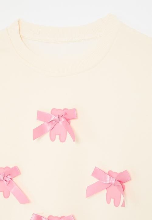 Pop Candy - Bow décor sweat top - cream/pink