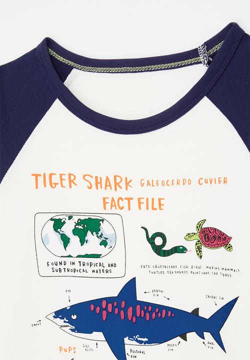 Pop Candy - Tiger shark graphic print tee - navy/white