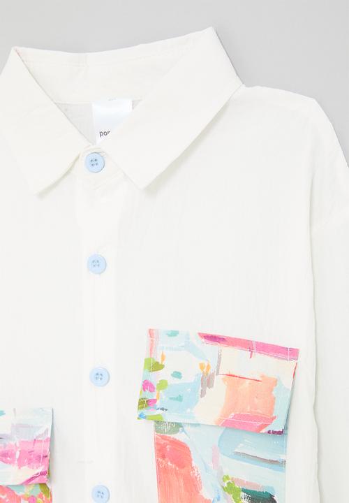 Pop Candy - Printed pocket shirt with contrast buttons - white