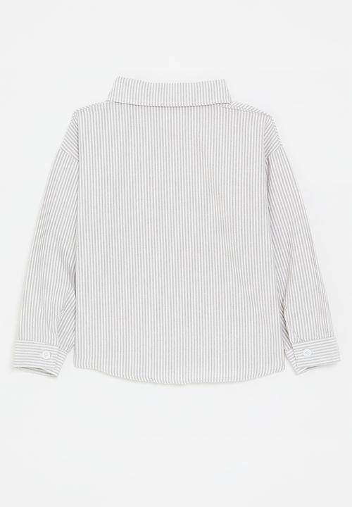 Pop Candy - Light grey striped shirt with embroidered bear - multi