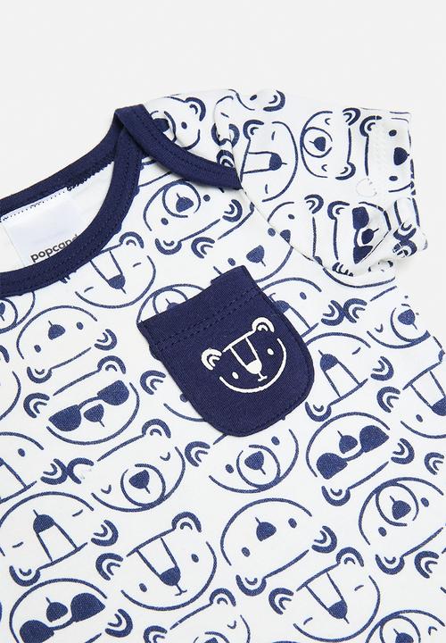 Pop Candy - Bear aop bodysuit - navy/white