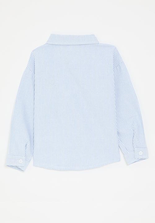 Pop Candy - Basic shirt with embroidered bear - pastel blue stripe