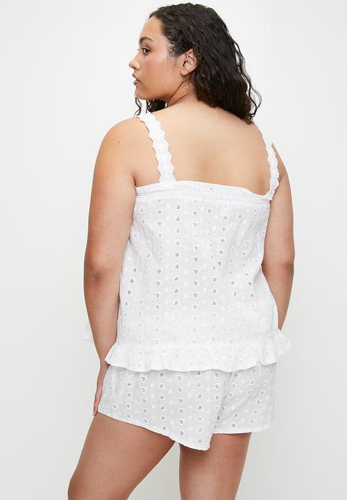 Cotton On - Plus Lace Trim Babydoll Cami Set - Coconut Milk Broderie