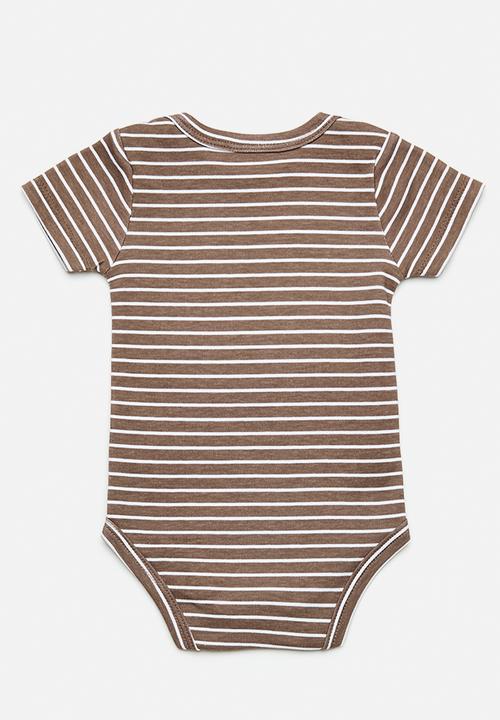 Pop Candy - Edge embroidered bear bodysuit - brown stripes