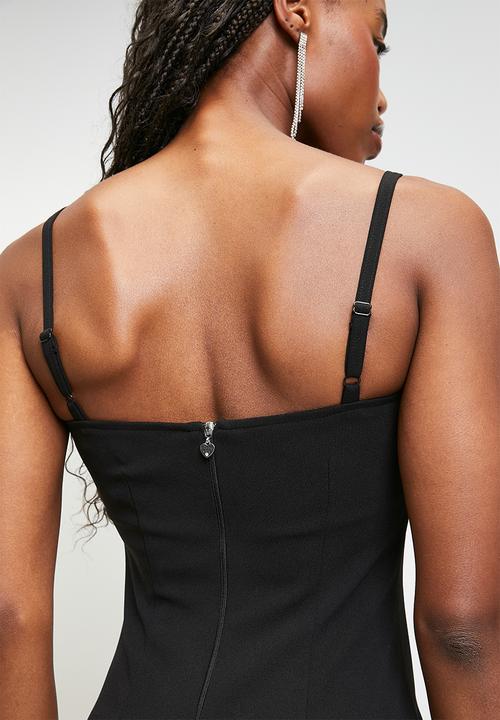 SISSY BOY - Bold Statement Maxi Dress With A Straight Neckline And Curved Slit With Diamante Trim - Black