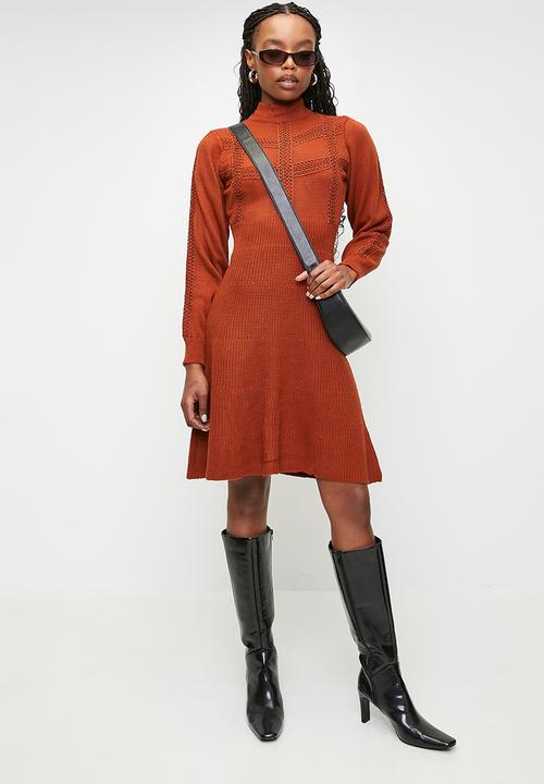 open lace back dress Always Chic Burnt Orange Long Sleeve Sweater Dress main image 0