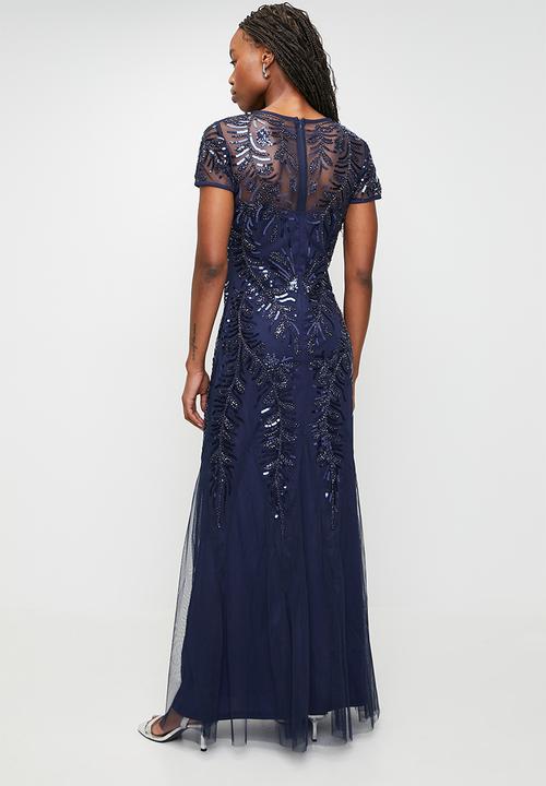 Stella Morgan - Cap Sleeve Sequin Maxi Glam Dress - Navy Sequin
