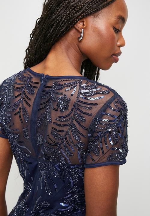 Stella Morgan - Cap Sleeve Sequin Maxi Glam Dress - Navy Sequin