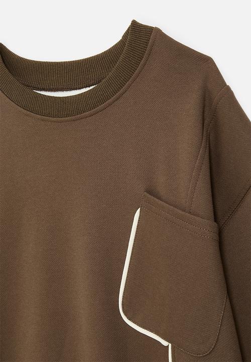 Pop Candy - Sweat top with white piping detail - brown