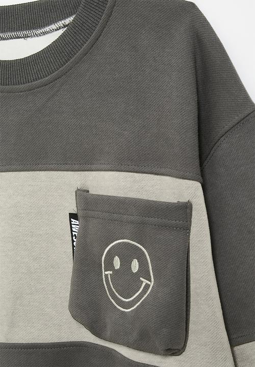 Pop Candy - Colour block sweatshirt - charcoal/light grey