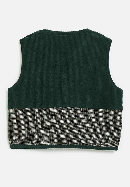 Pop Candy - Knit utility vest with contrast panels - dark green/multi