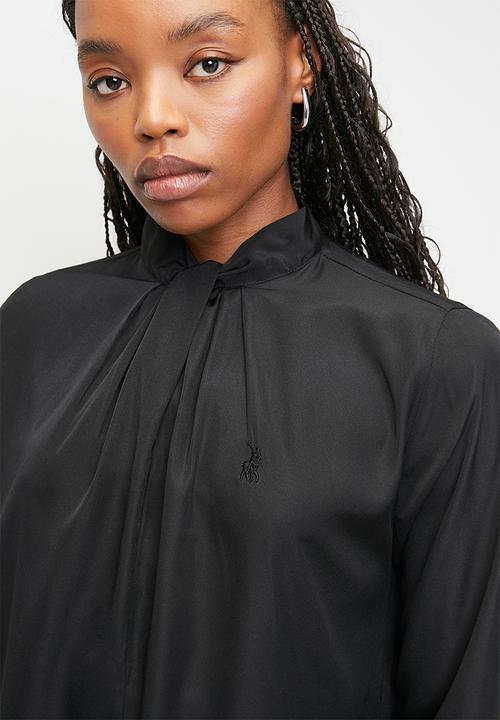 POLO - Wmn cristina ls knot neck blouse - black