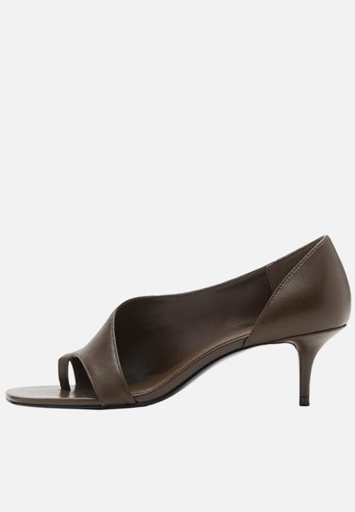 MANGO - Carto leather heel - beige/khaki