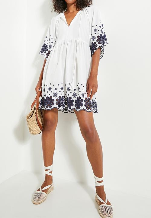 Superbalist - Embroidery babydoll mini dress - milk & navy