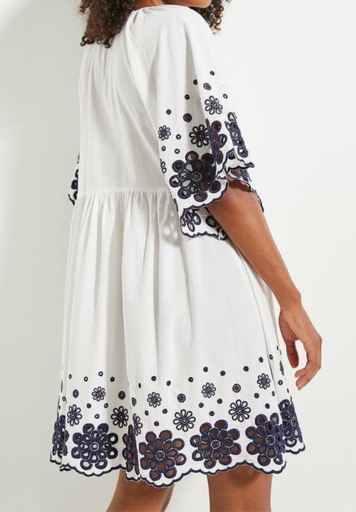Superbalist - Embroidery babydoll mini dress - milk & navy