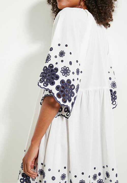 Superbalist - Embroidery babydoll mini dress - milk & navy
