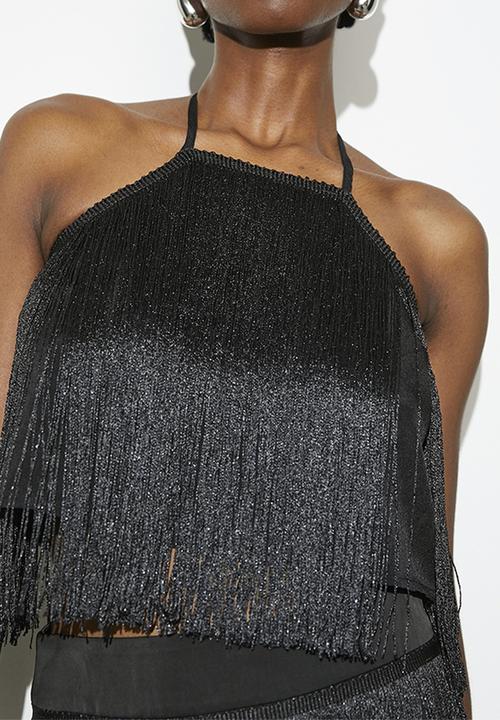 VELVET - Fringed halter top - black
