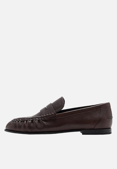 MANGO - Moca leather loafer - dark brown