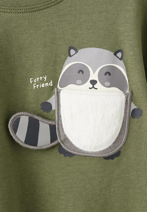 MANGO - T-Shirt racoon - Beige/Khaki