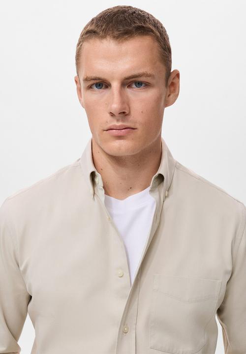MANGO - Camisa Twill - Light Beige