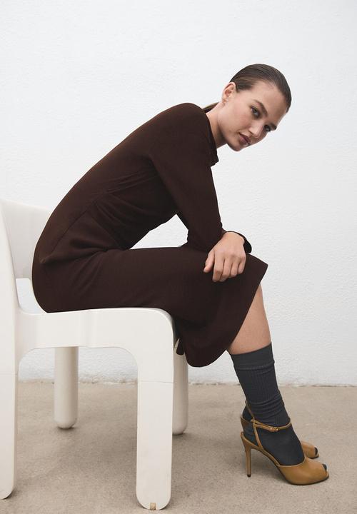 MANGO - Dress caro - dark brown