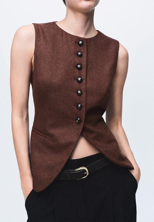 MANGO - Waistcoat greta - dark beige