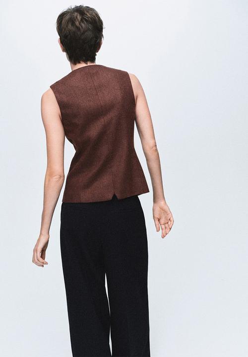 MANGO - Waistcoat greta - dark beige
