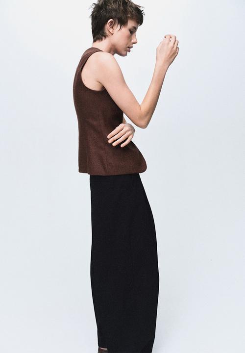 MANGO - Waistcoat greta - dark beige