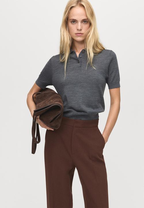 MANGO - Trousers pol - dark brown