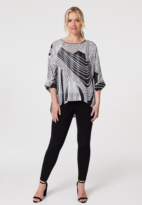 Izabel London - Loose Fitting Batwing Stripe Blouse - Multi Black