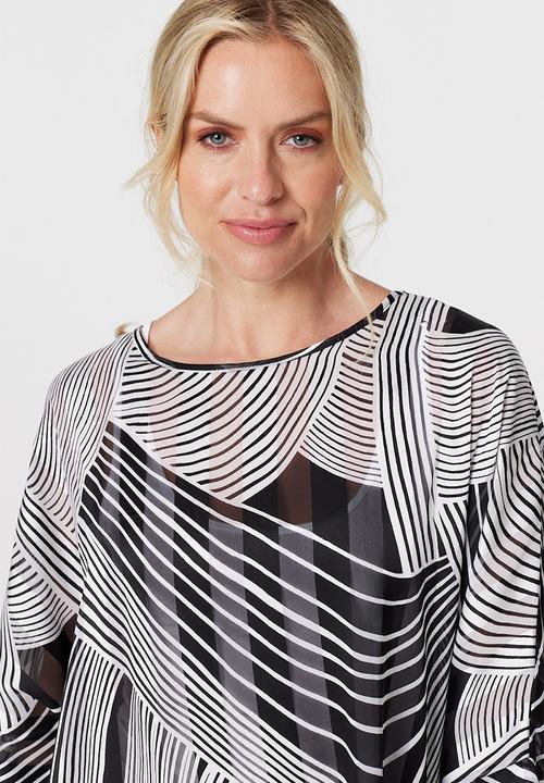 Izabel London - Loose Fitting Batwing Stripe Blouse - Multi Black