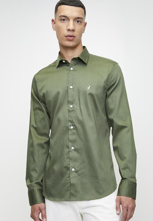 POLO - GREIG  ESSENTIAL SATEEN LS SHIRT - FATIGUE