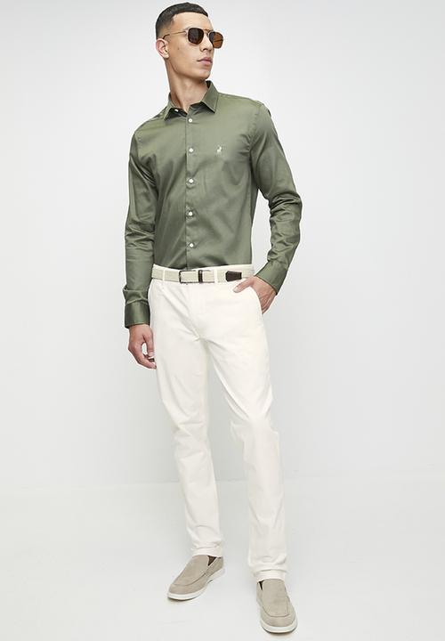POLO - GREIG  ESSENTIAL SATEEN LS SHIRT - FATIGUE