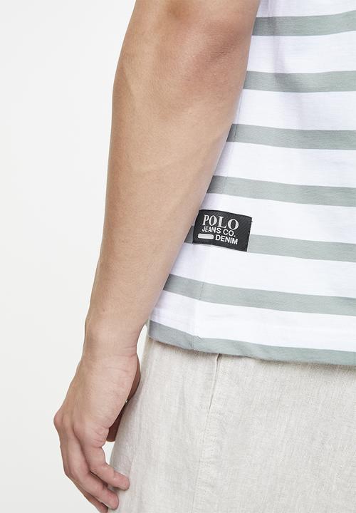 POLO - LUYANDA  PJC SS STRIPE LOGO TEE - WHITE