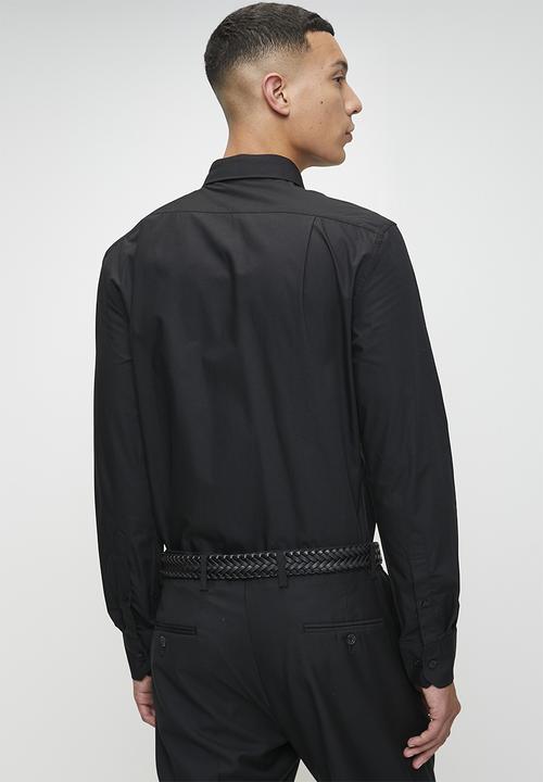 POLO - FULU  PJC POPLIN LS SHIRT - BLACK