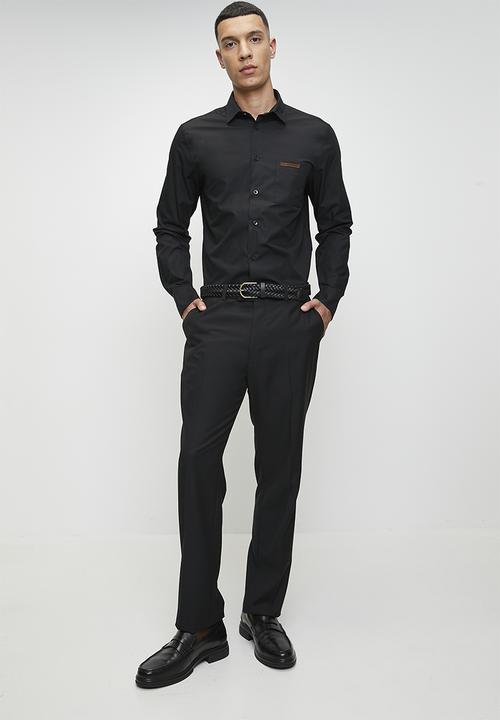 POLO - FULU  PJC POPLIN LS SHIRT - BLACK