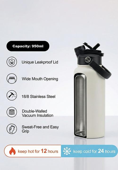Maisonware - 950ml Dual sip water bottle - Grey