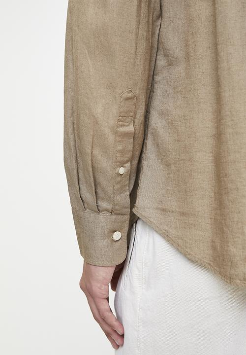 POLO - LEX  SS PLAIN LINEN SHIRT - TAUPE