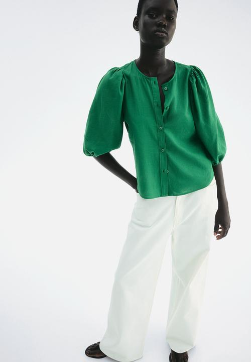 H&M - Linen-blend blouse - green