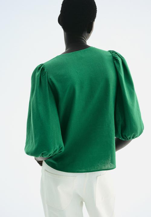 H&M - Linen-blend blouse - green