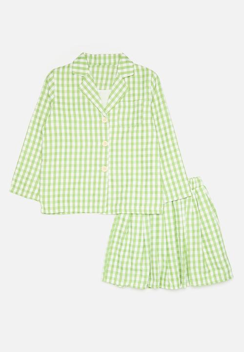 Pop Candy - Gingham shirt & skirt set - green