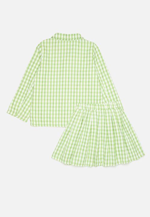 Pop Candy - Gingham shirt & skirt set - green