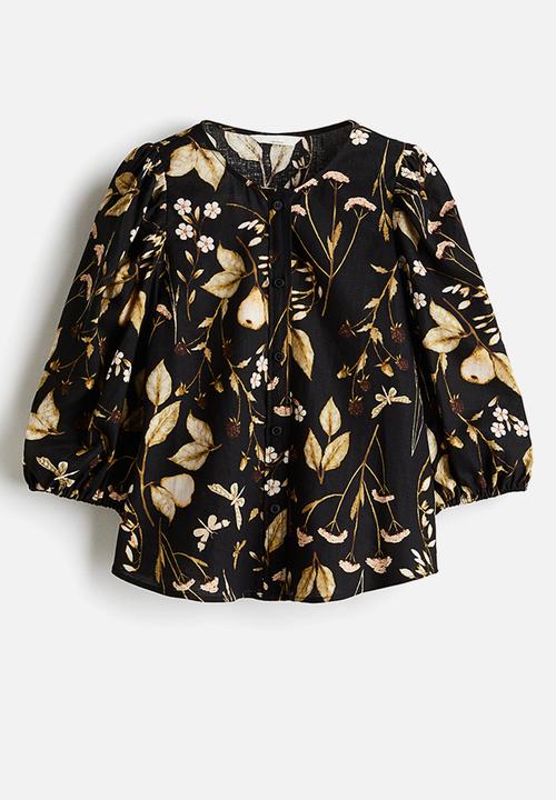 H&M - Linen-blend blouse - black & floral
