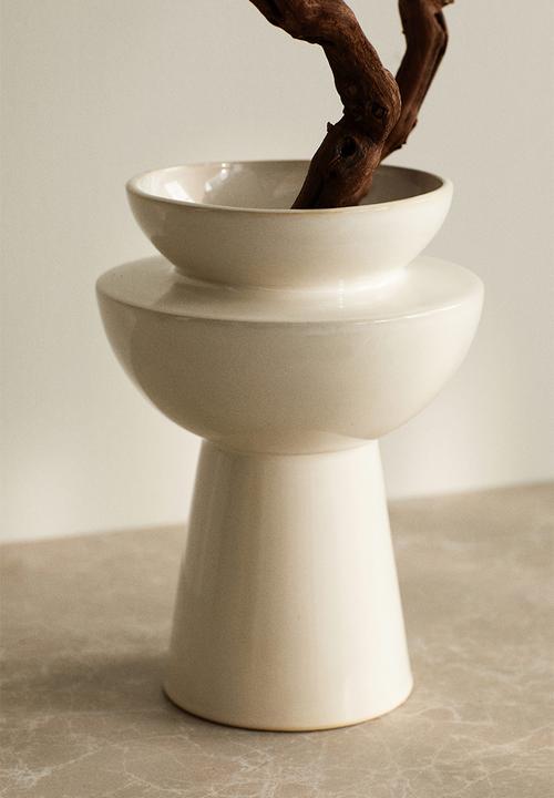Large tiered stoneware vase - cream
