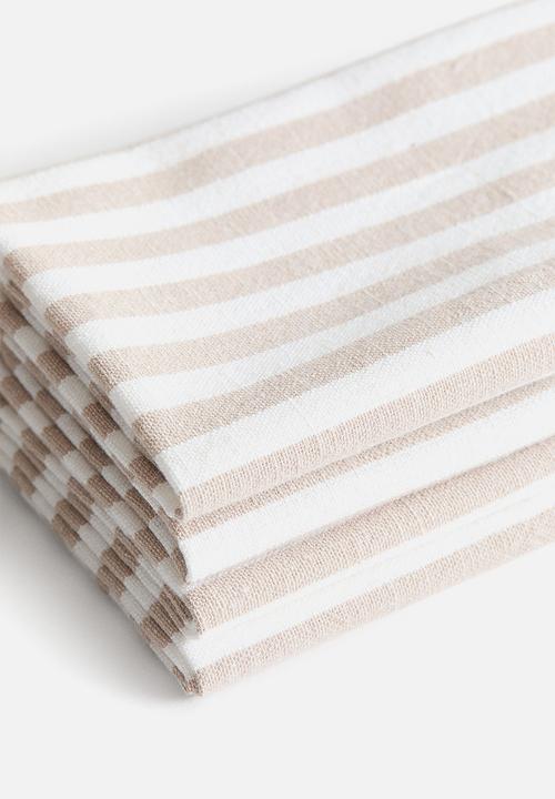 H&M - 4-Pack cotton napkins - beige/striped 