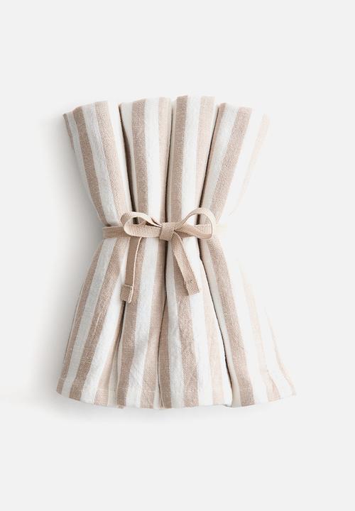 H&M - 4-Pack cotton napkins - beige/striped 