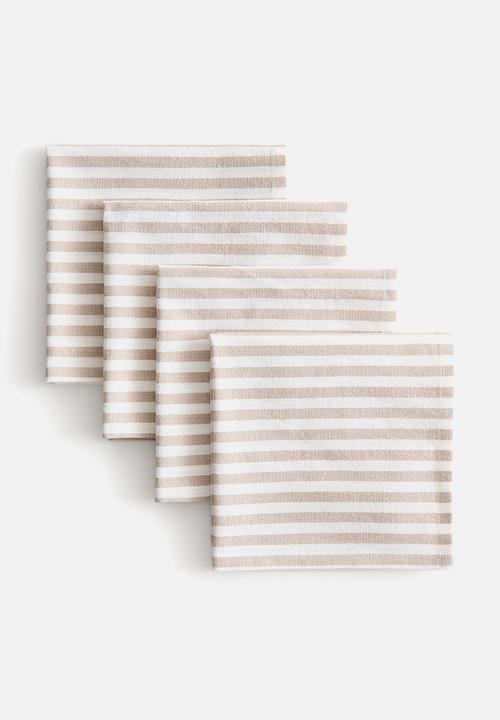 H&M - 4-Pack cotton napkins - beige/striped 