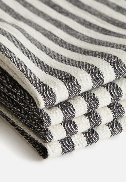H&M - 4-Pack cotton napkins - dark grey/striped