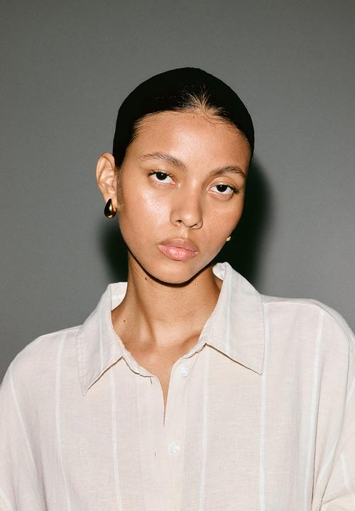 H&M - Oversized linen-blend shirt - light beige